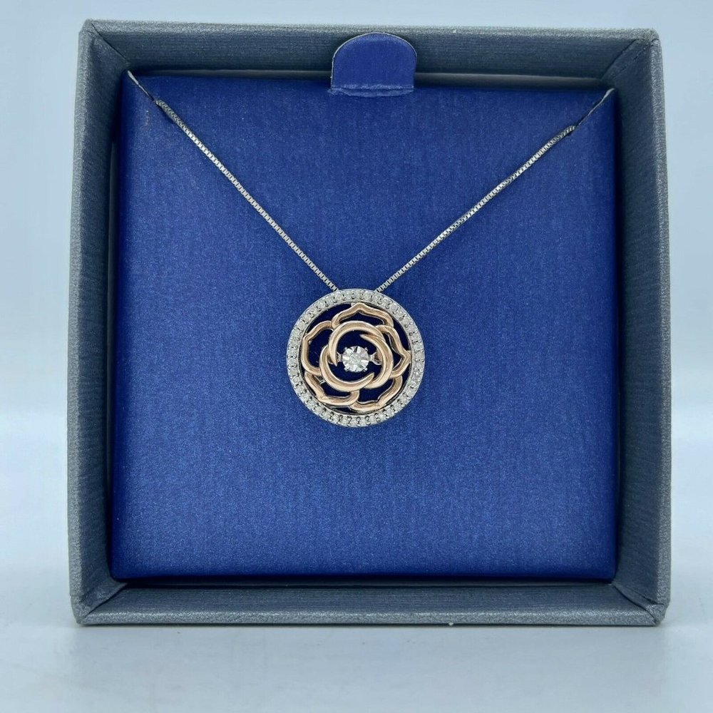 Enchanted Disney Fine Jewelry BELLE Rose Necklace Sterling Silver Diamond 1/5ct - Picture 3 of 8